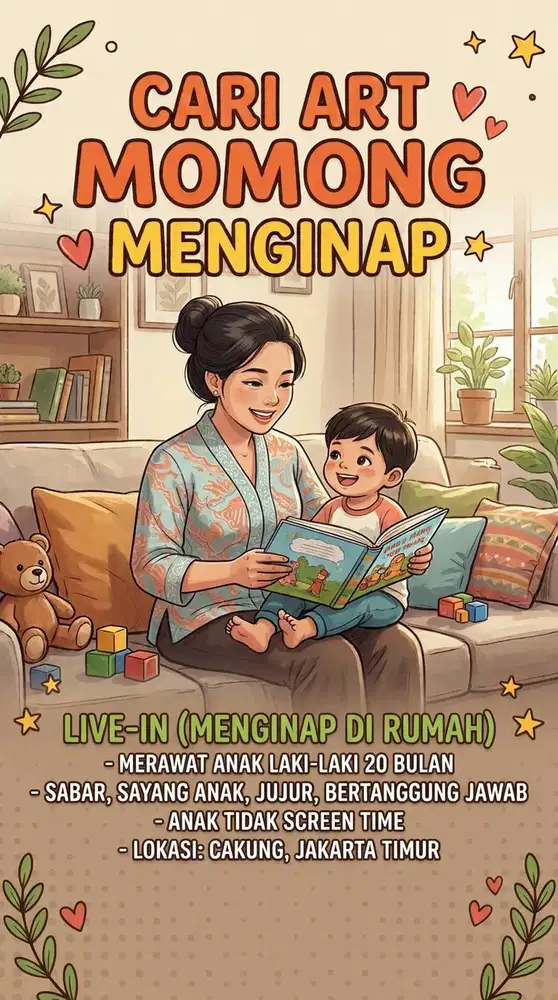 Cari ART Momong (Menginap) di Cakung, Jaktim. Usia 20 Bulan
