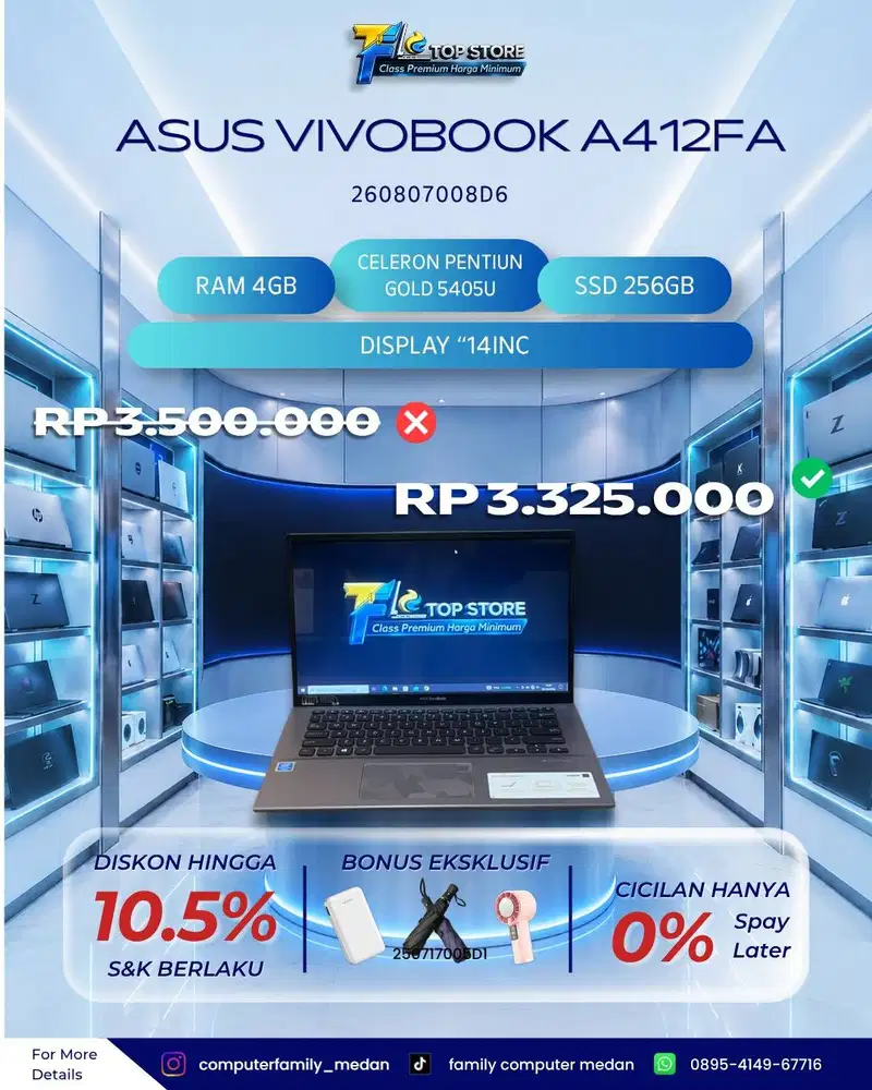 PROMO ASUS VIVOBOOK A412FA 14 INCH FHD PENTIUM GOLD 5405U RAM 4/256GB