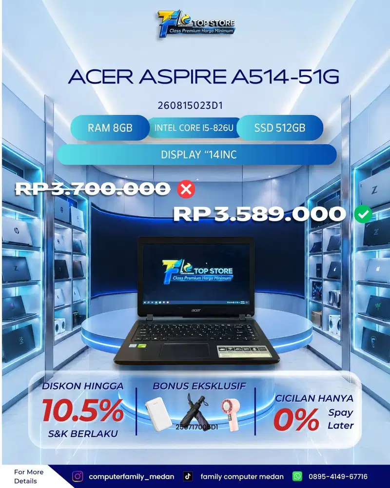 PROMO ACER ASPIRE A514-51G 14 INCH HD CORE I5-8265U RAM 8GB SSD 512GB