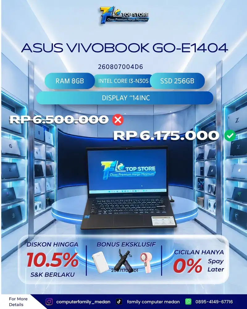 PROMO ASUS VIVOBOOK GO-E1404GA 14 INCH INTEL CORE I3 8/256GB