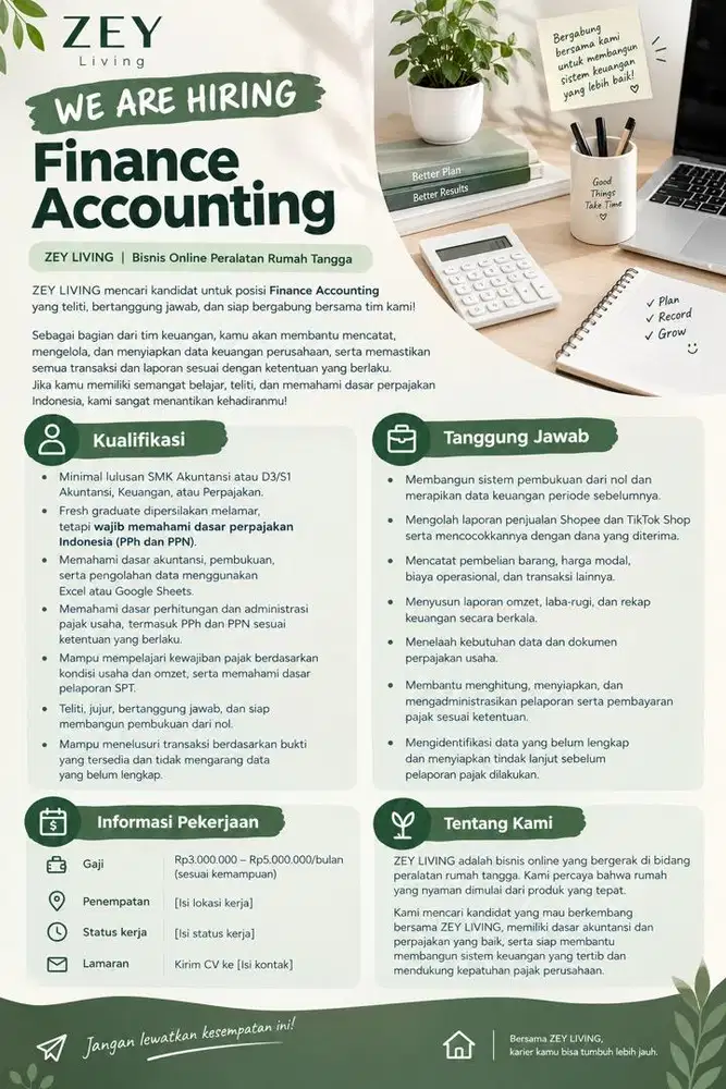 LOWONGAN KERJA FINANCE ACCOUNTING