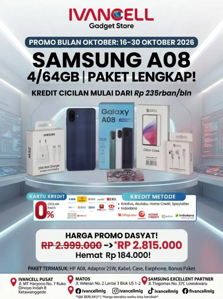 SAMSUNG A08, PAKET LENGKAP, HARGA JAMINAN PALING MURAH SEMALANG