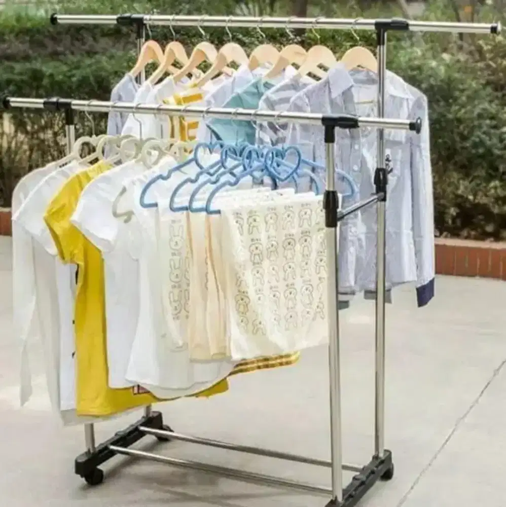 Rak gantungan baju portabel double rak