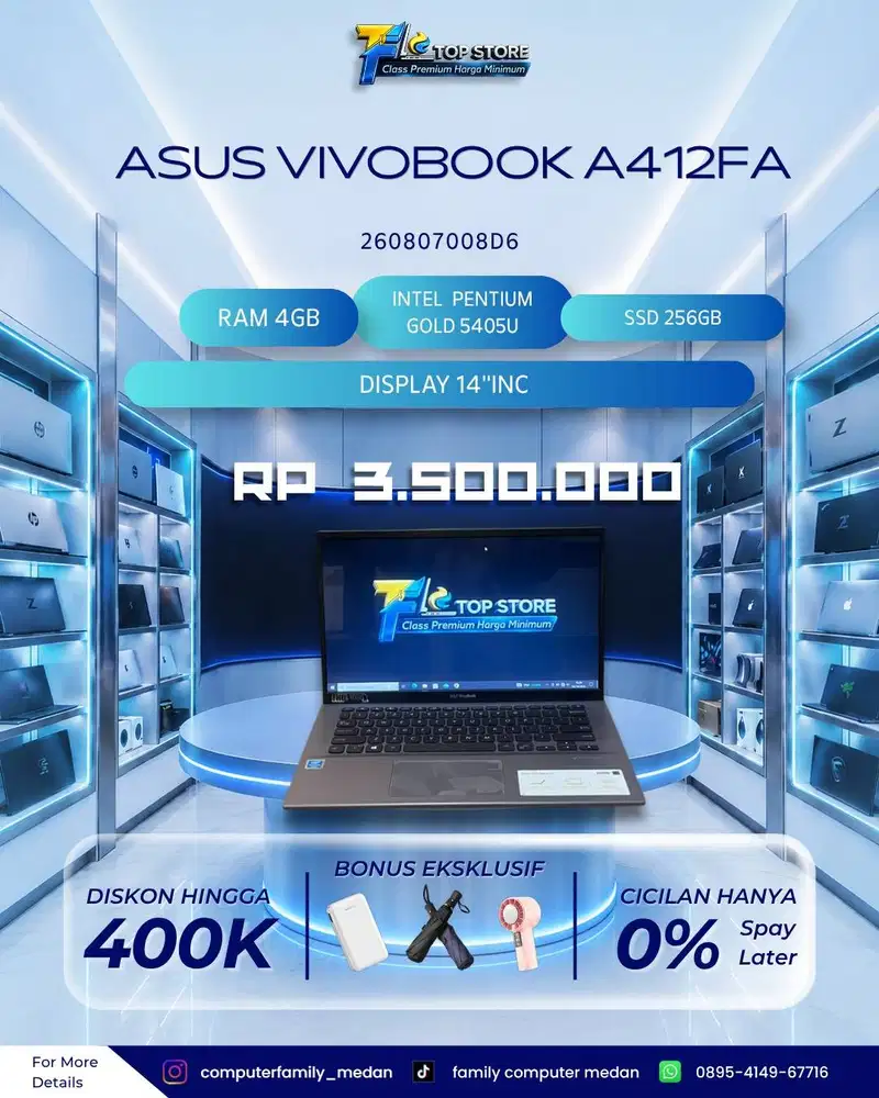 PROMO ASUS VIVOBOOK A412FA 14 INCH FHD PENTIUM GOLD 5405U RAM 4/256GB