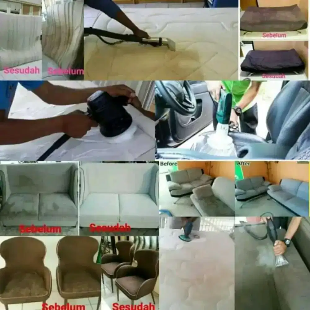Cuci Sofa, Cuci Springbed/Kasur, Cuci Jok Mobil, Plafon Mobil, Karpet.