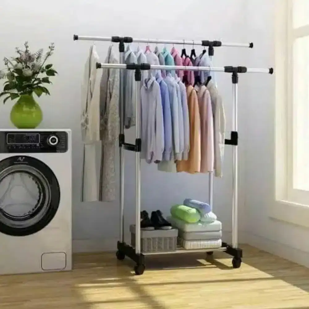 Jemuran rak pakaian baju bongkar pasang portable besi