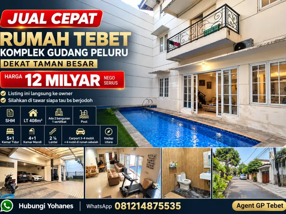 Jual Cepat Rumah Tebet Komplek Gudang Peluru dekat Taman Besar