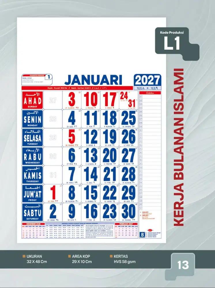 kalender kerja dinding 2027