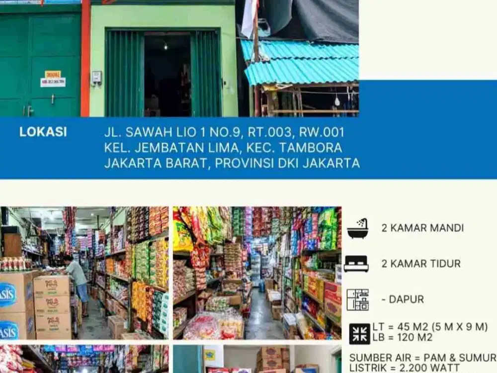 DIJUAL CEPAT RUKO 3 LANTAI JEMBATAN LIMA, TAMBORA, JAKARTA BARAT