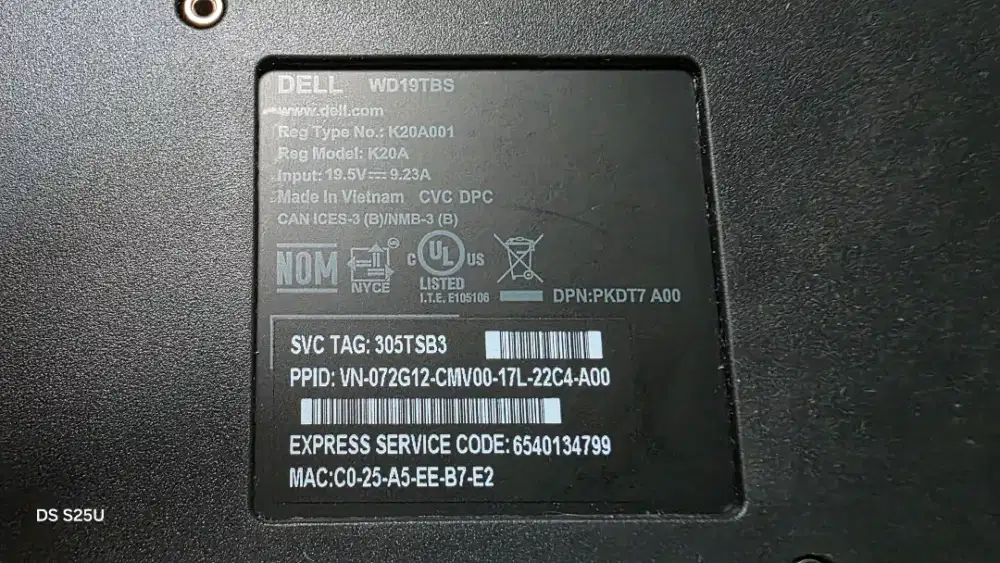 DELL docking station WD19TBS kondisi second dan mulus 90%