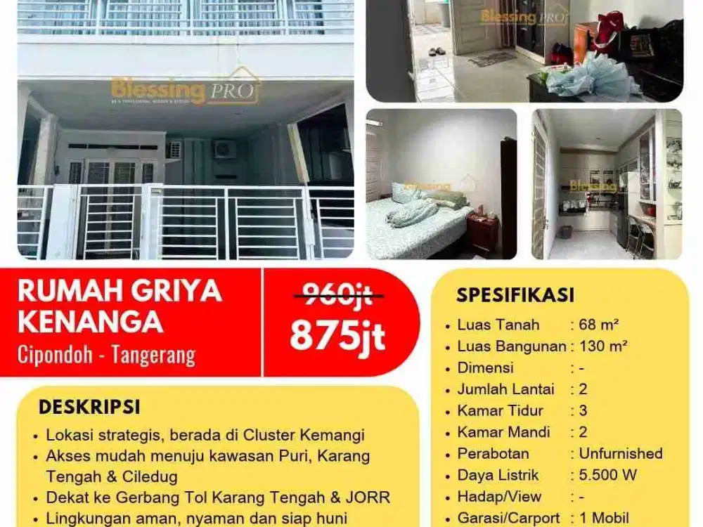 Dijual Rumah 2 Lantai di Griya Kenanga, Cipondoh – Tangerang.