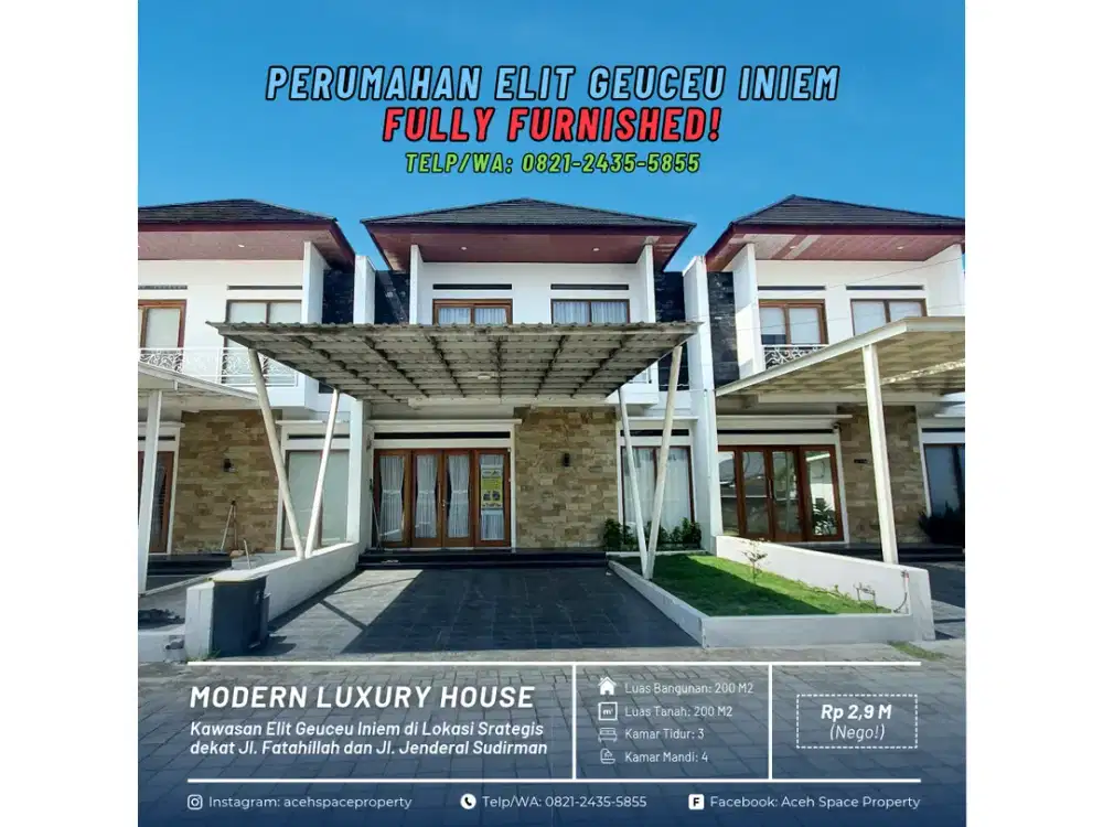 Dijual Rumah Mewah Fully Furnished di Kawasan Elit Geuceu Iniem - Lengkap Perabotan + Kolam Renang!