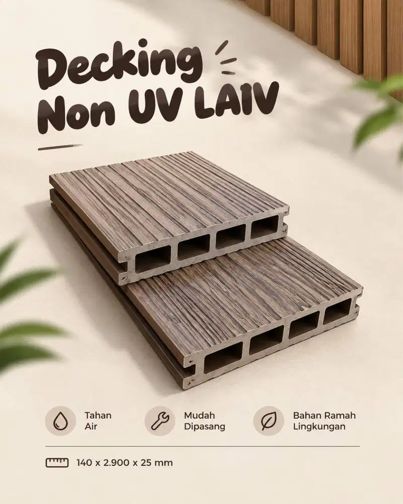 WPC Decking Non UV LAIV Lantai Kayu Outdoor Tahan Air Teras Balkon Par