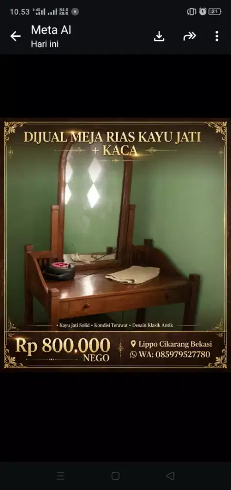 Meja dan Kaca rias antik dari kayu jati