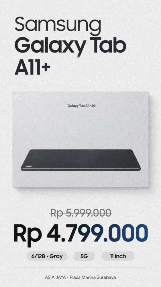 SAMSUNG GALAXY TAB A11 PLUS 5G GARANSI RESMI 1 TAHUN FREE COVER ORI