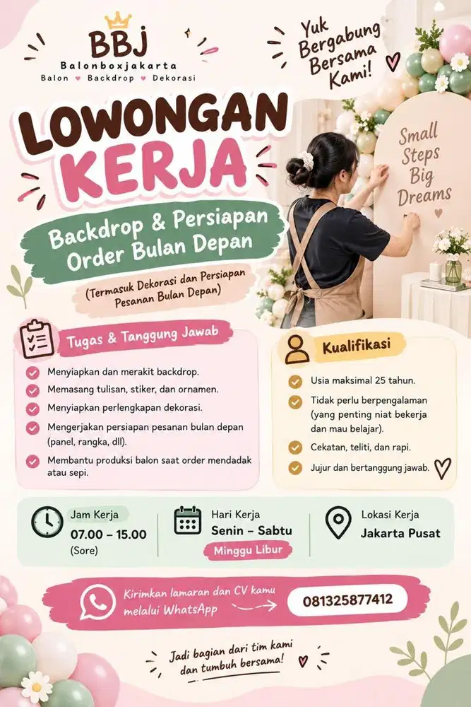 DICARI PEGAWAI WANITA/ DEKORASI BALON