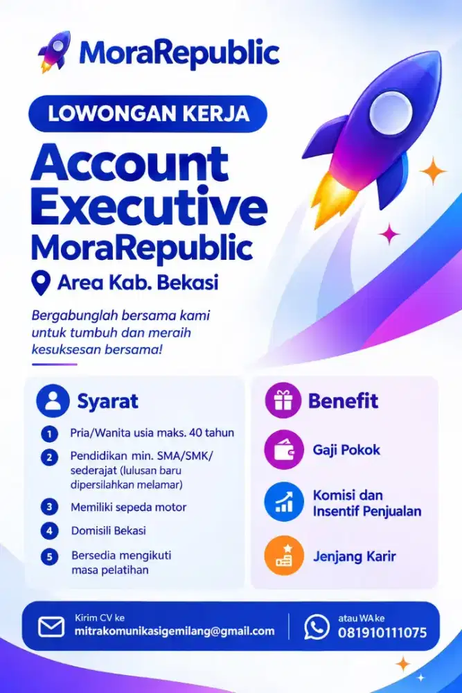 Lowongan Kerja Account Executive Mora Republic Area Bekasi