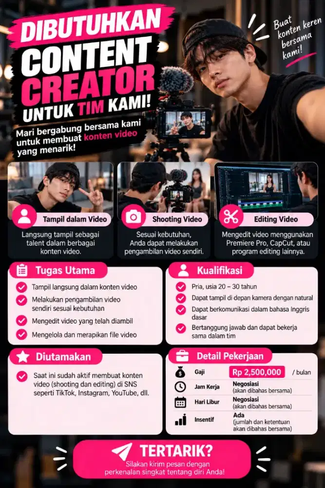 DIBUTUHKAN SEGARA: CONTENT CREATOR TIM VIDEO