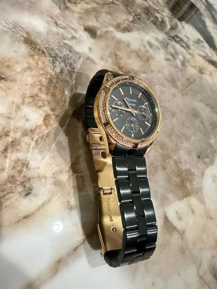 Jam Tangan Wanita Alexandre Christie 2947BF Hitam Rose Gold Mulus