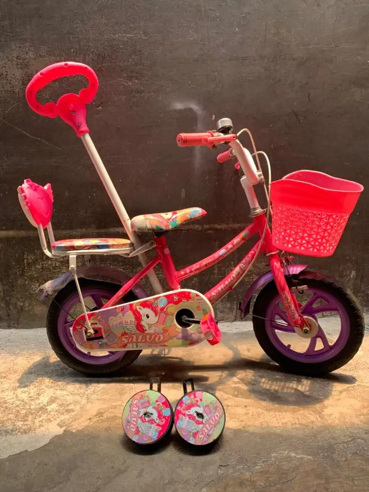 Jual Sepeda Anak Perempuan 12 Inch Pink + Keranjang & Boncengan