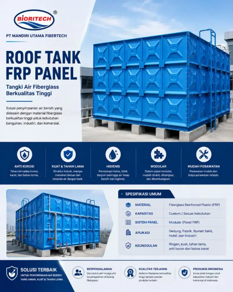Panel Tank FRP Fiberglass Tangki Air Industri Custom BIORITECH
