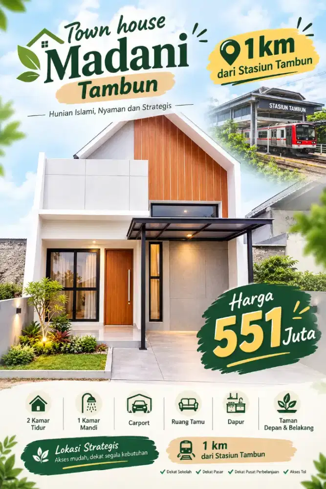 Dijual Rumah 1 Lantai , Hanya 1KM Ke Stasiun Tambun