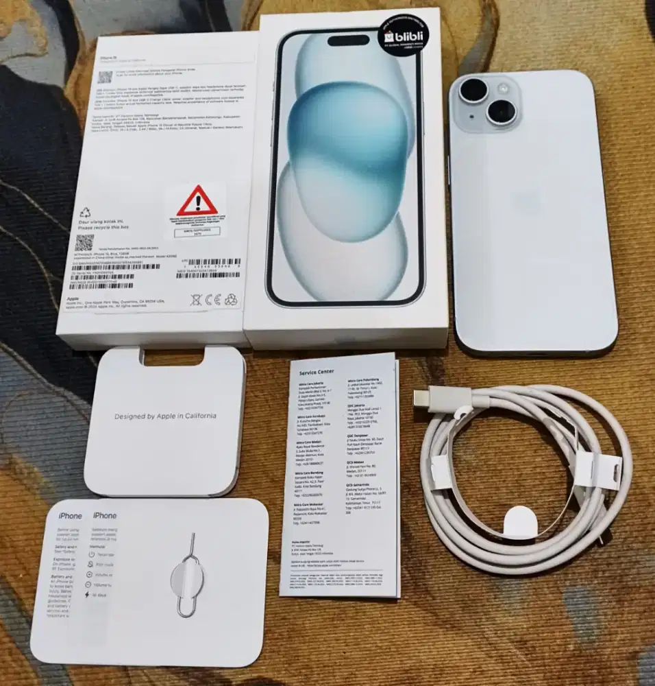 Iphone 15 128GB Blue LIKE NEW BH 88 Resmi Blibli 11/11/26 setara iBox