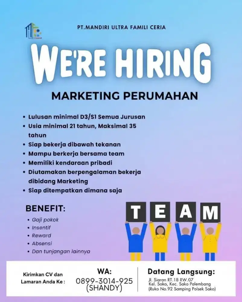 Info loker marketing perumahan
