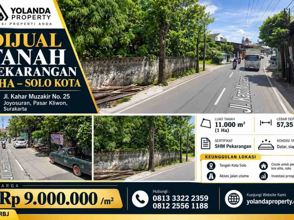 dijual lahan strategis di tengah kota Solo luas 1,1 hektar