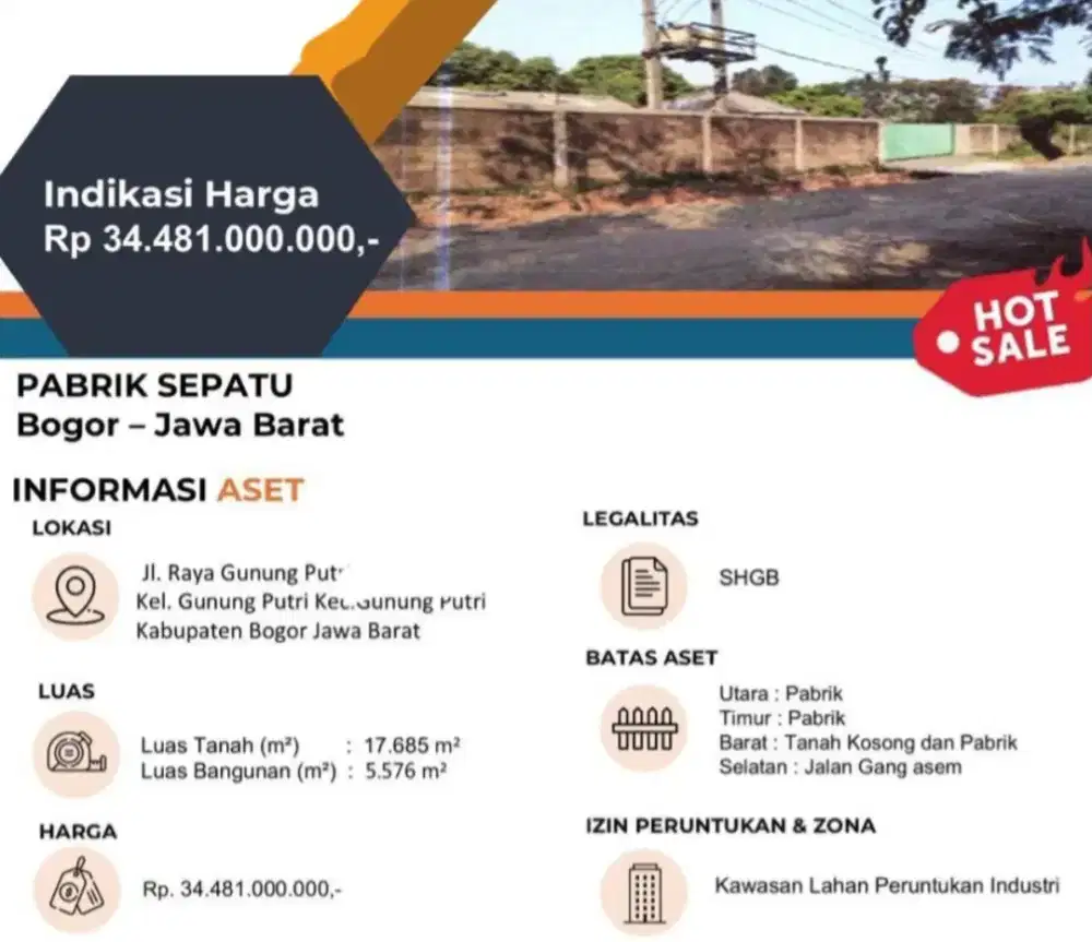 Dijual Pabrik Sepatu Jalan Raya Gunung Putri