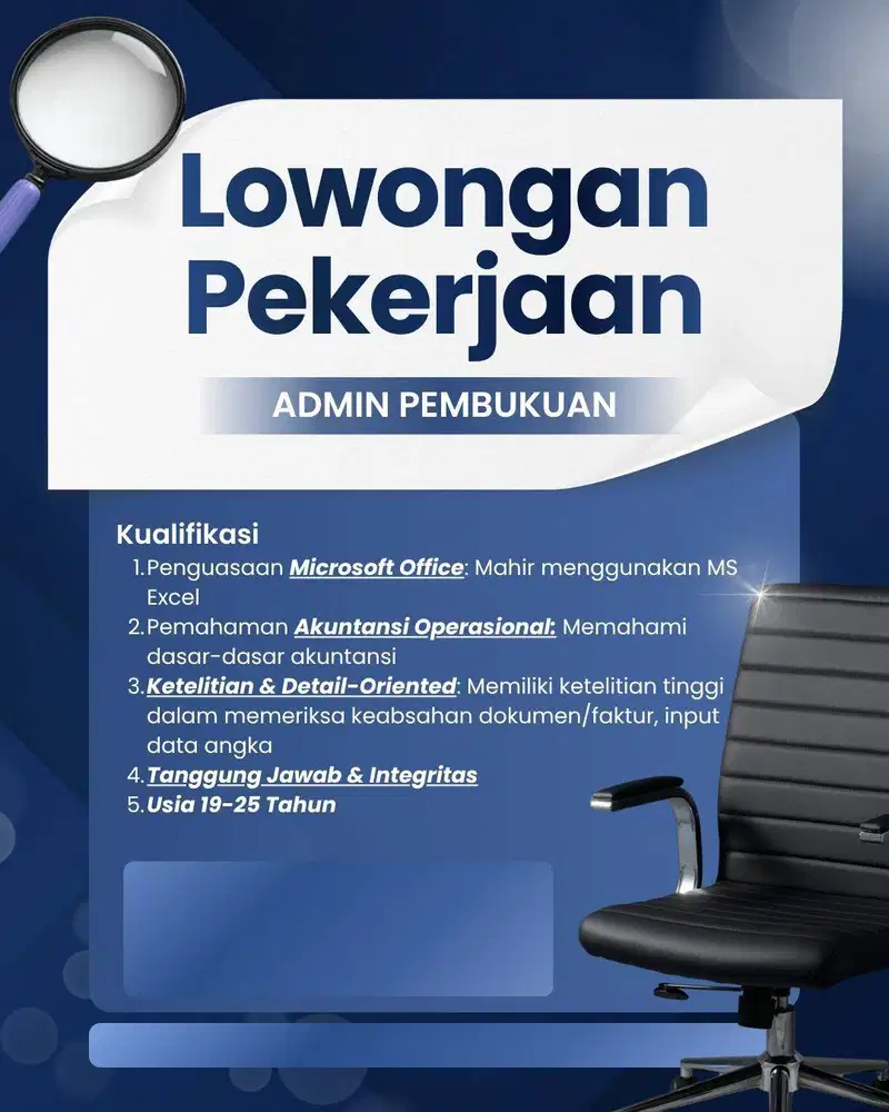 LOWONGAN PEKERJAAN ADMIN PEMBUKUAN - DICARI ADMIN PEMBUKUAN