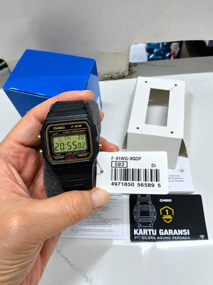 Jam Casio F-91WG-9QDF General Digital Orange Black Resin Fullset NOS