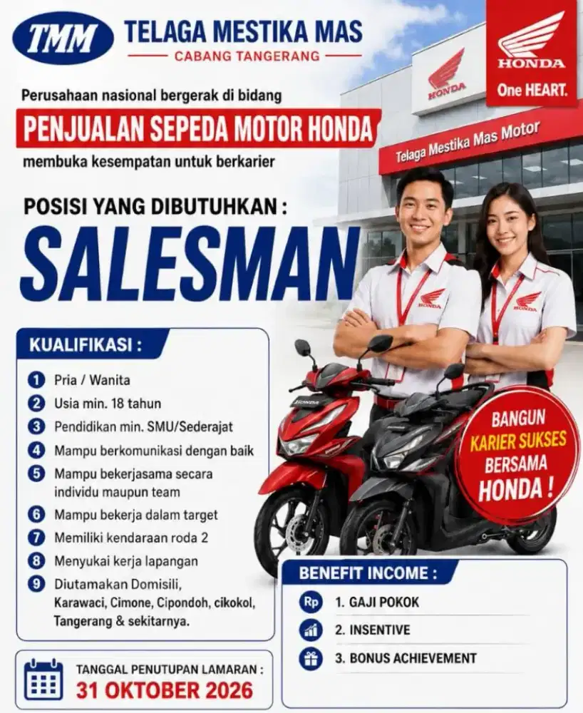 Loker seles marketing lapangan honda