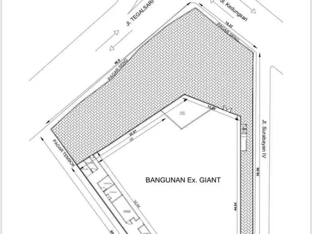 Dijual bangunan Gedung jalan tegalsari ex supermarket Giant surabaya pusat