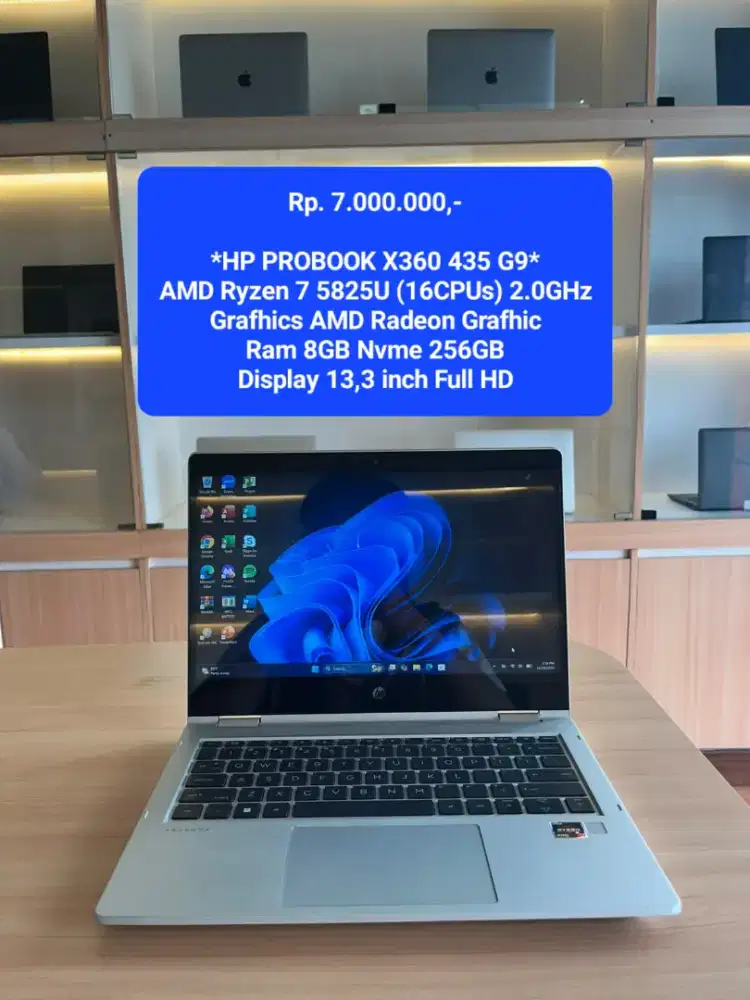 HP Probook X360 Touch 2in1 435 G9 Ryzen 7 5825U Ram 8GB Nvme 256GB