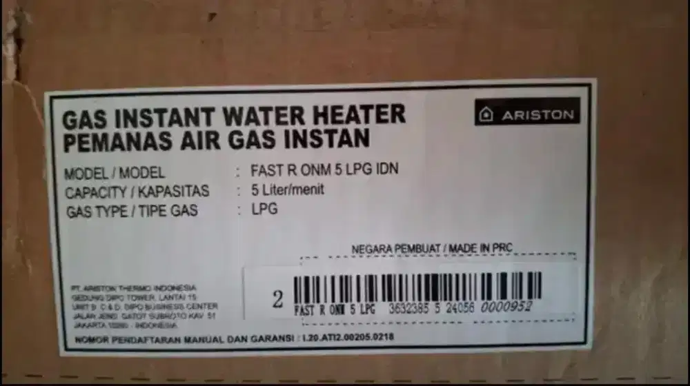 Dijual water heater gas ariston5 liter