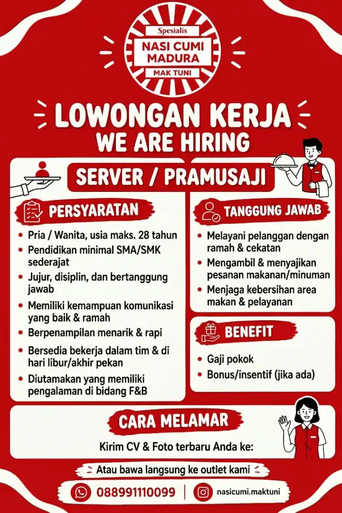 Lowongan kerja pramusaji waiters server