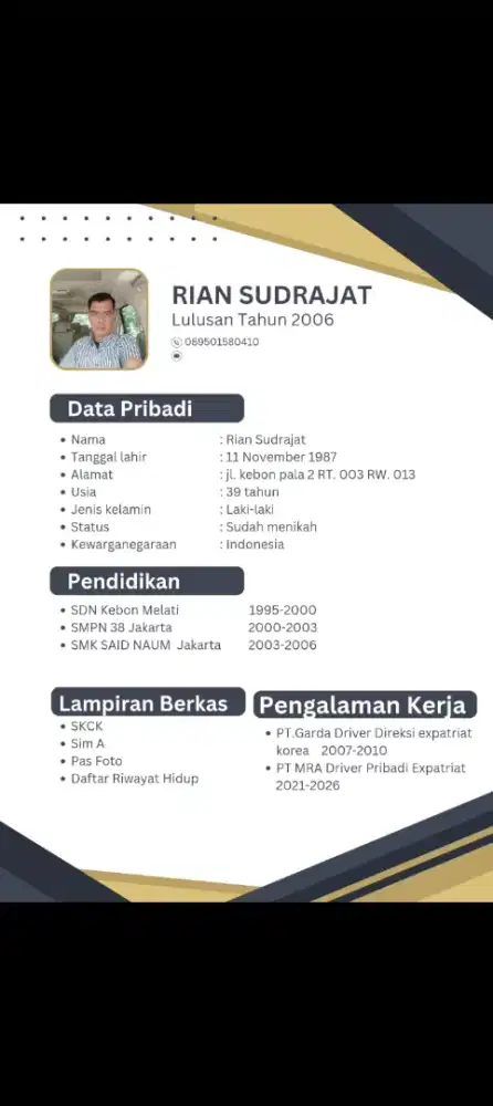 Saya sedang mencari pekerjaan sebagai driver pribadi