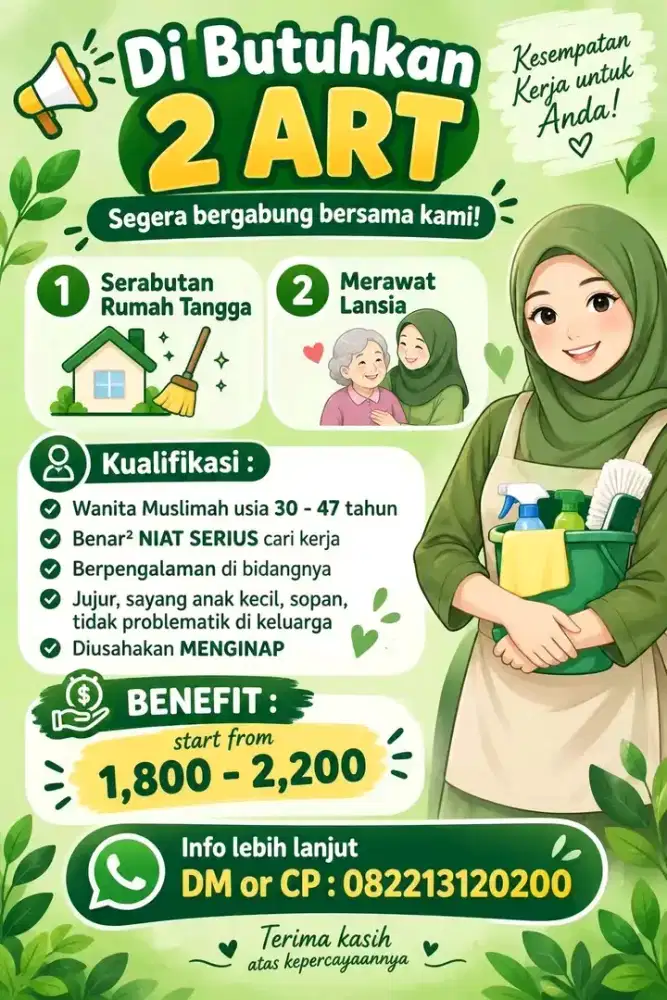 Di butuhkan : 1 ART dan 1 penjaga lansia dengan stroke