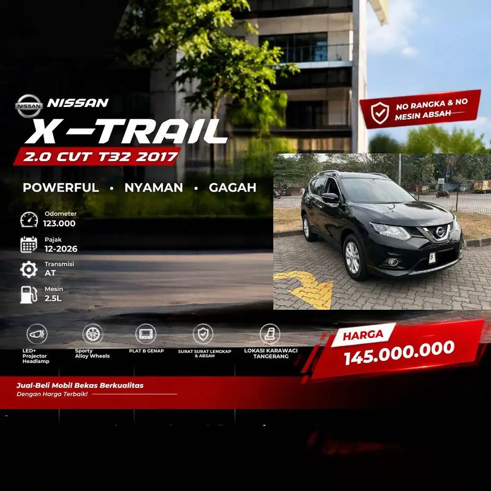 Nissan Xtrail 2017 2.0 CVT T32 Hitam Istimewa tangan pertama