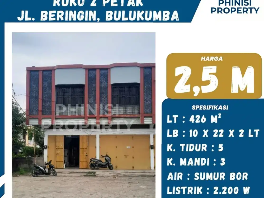 Dijual 2 Petak Ruko di Jalan Beringin Bulukumba Belakang Pasar Sentral