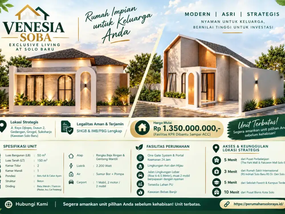 Perumahan Venesia Soba Solo Baru: Desain Custom & Bebas Dipilih