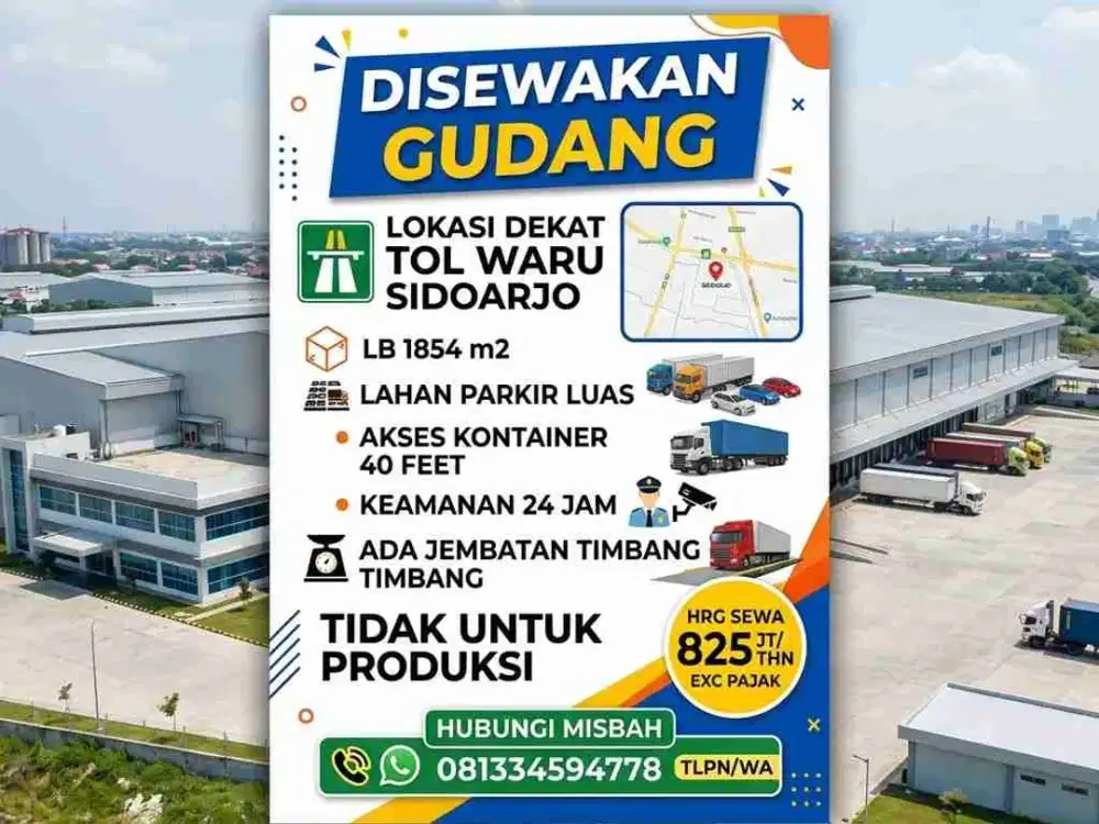 gudang sewa bagus strategis dkt tol waru