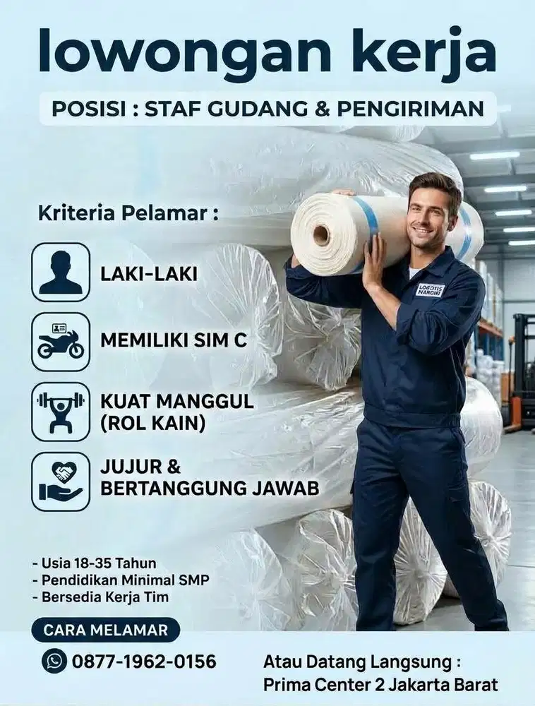 Dibutuhkan staff gudang dan pengiriman