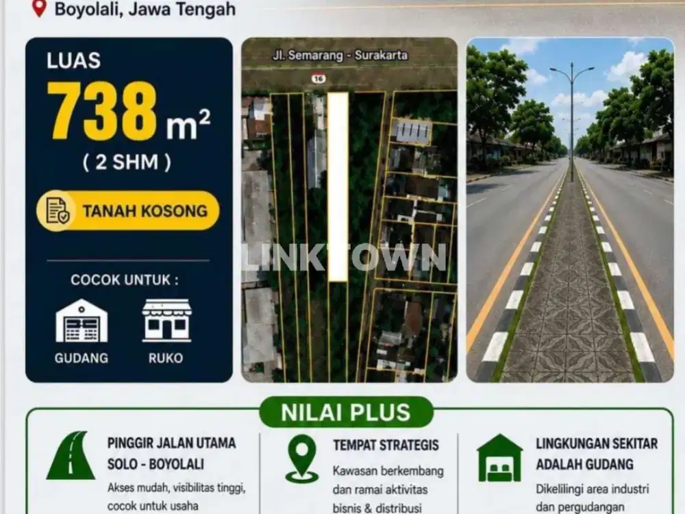 Tanah Pinggir Jalan Raya Utama di Boyolali Sangat Strategis