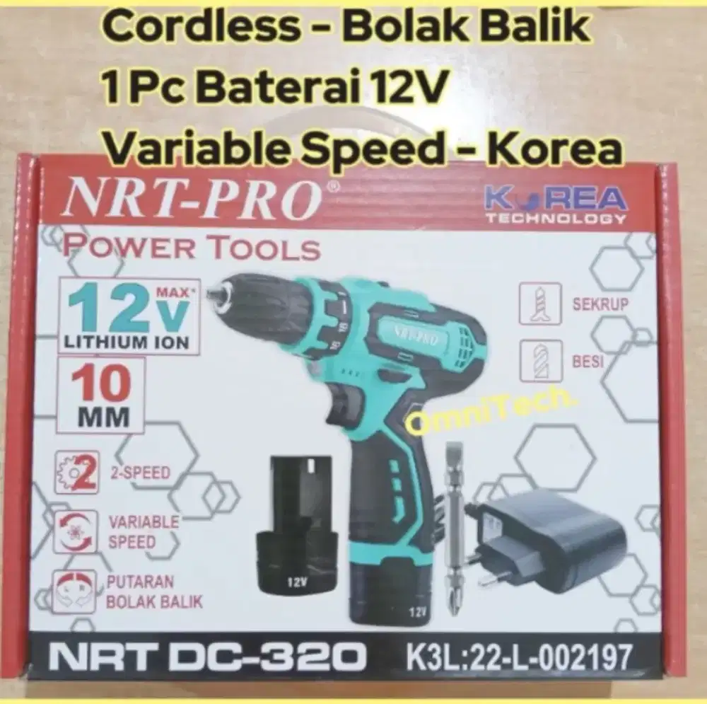 Mesin Bor Besi Kayu Baterai 320 NRT PRO 12V Variable Speed Bolak Balik