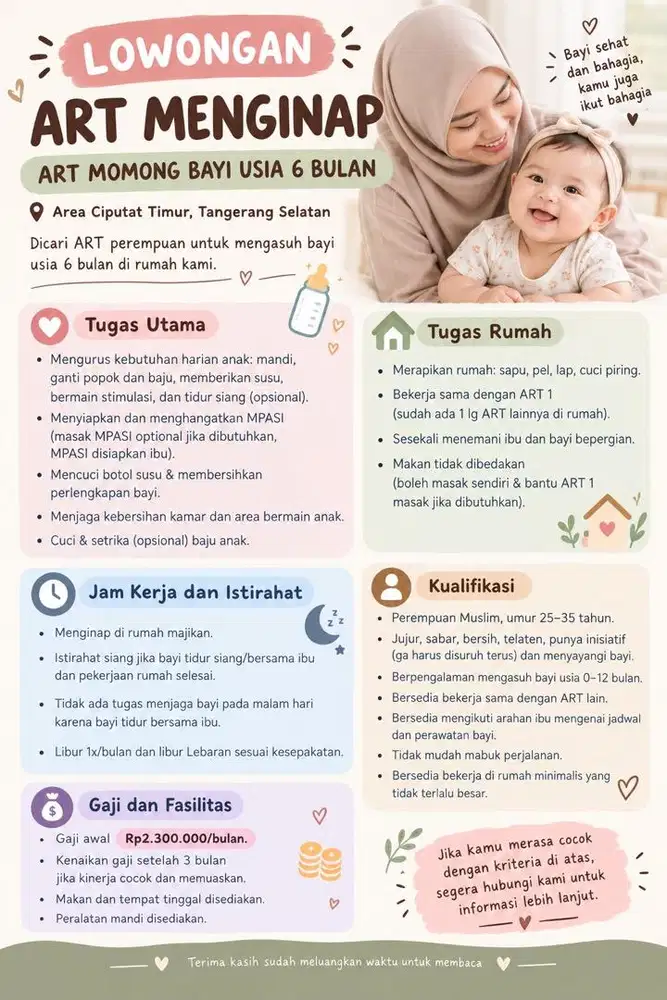 LOWONGAN ART MOMONG (bayi 6 bln) - CIPUTAT TIMUR
