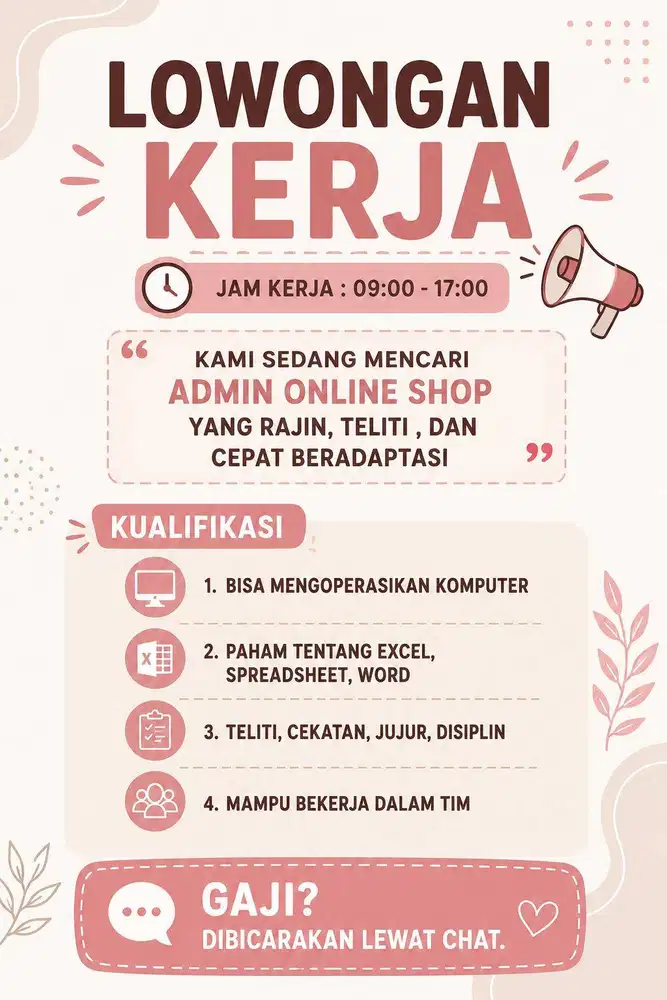 LOWONGAN KERJA ADMIN ONLINE SHOP (BARANG)