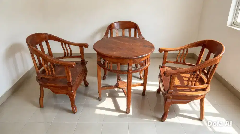 Set kursi lenong jati ( 3 kursi+meja bulat)