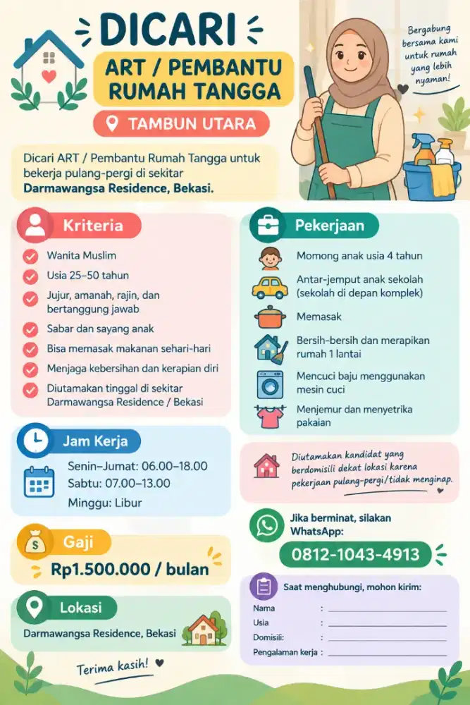LOWONGAN ART DARMAWANGSA TAMBUN UTARA